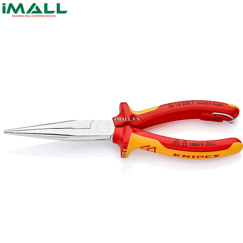 Kìm mũi nhọn cách điện 1000V (200mm, Có Móc Treo) Knipex 26 16 200 T BK