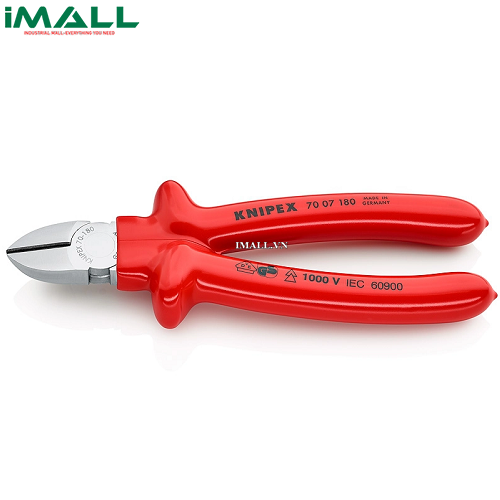 Kìm Cắt Mũi Thon cách điện 1000V Cán Đúc 180mm Knipex 70 07 180